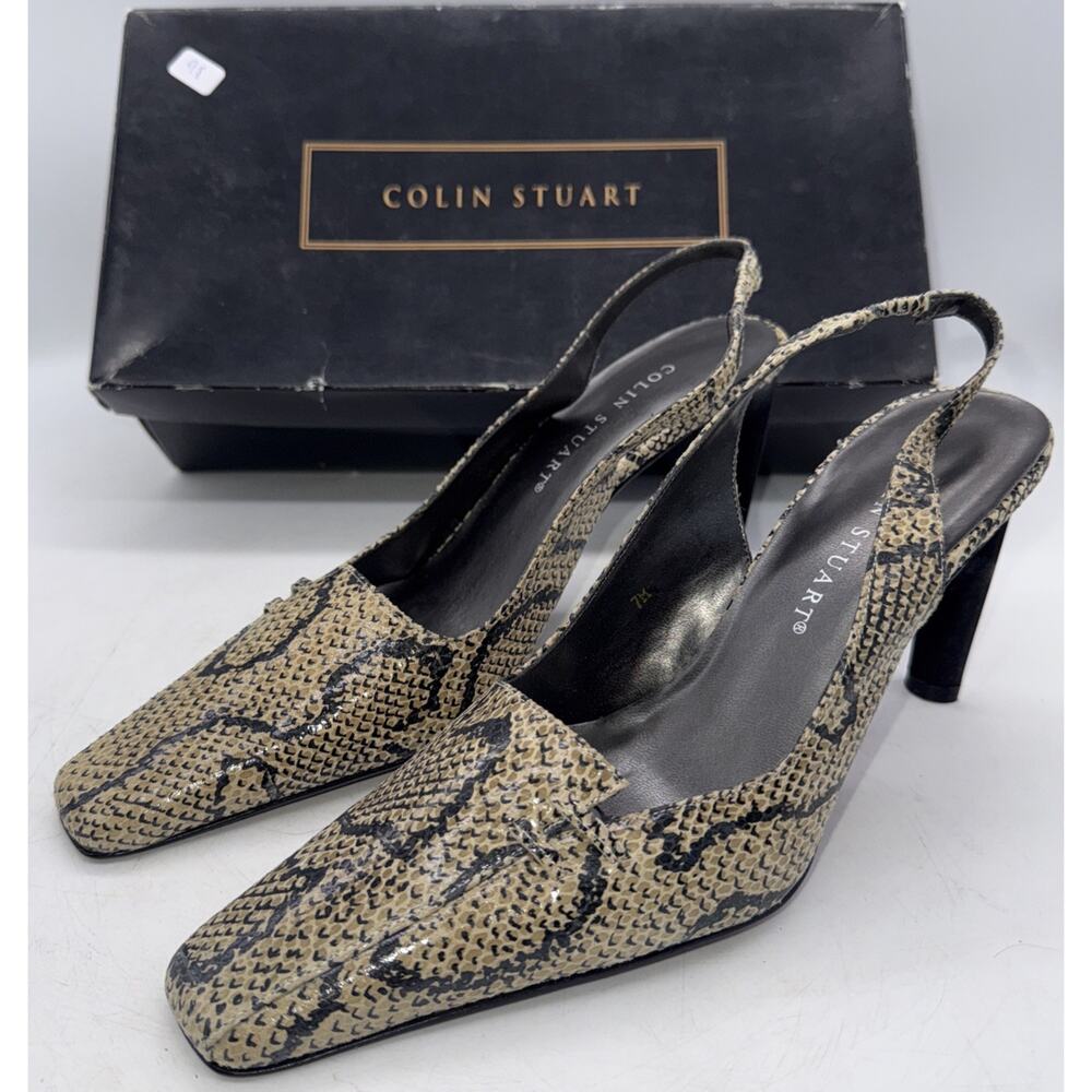 Colin Stuart Leather Ankle Strap Animal Print Square Toe Size‎ 7 New